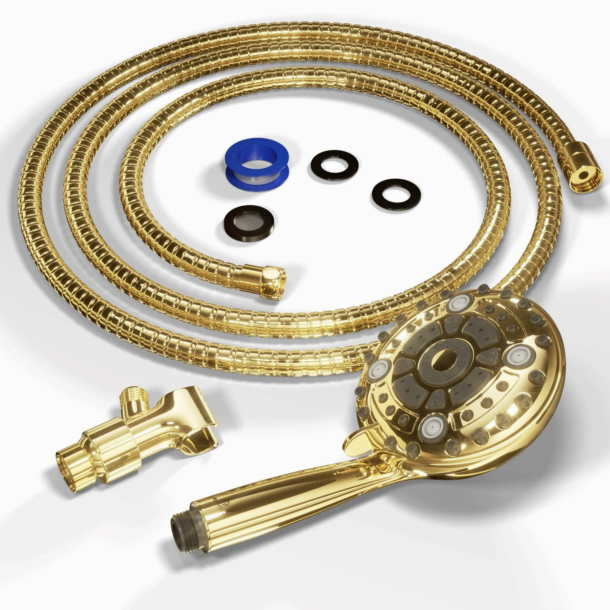 Aquarius - Soffione doccia portatile con tubo (extra lungo), grado spa, ad alta pressione, con 6 impostazioni di spruzzo, supporto regolabile e nastro in teflon Ottone lucido.