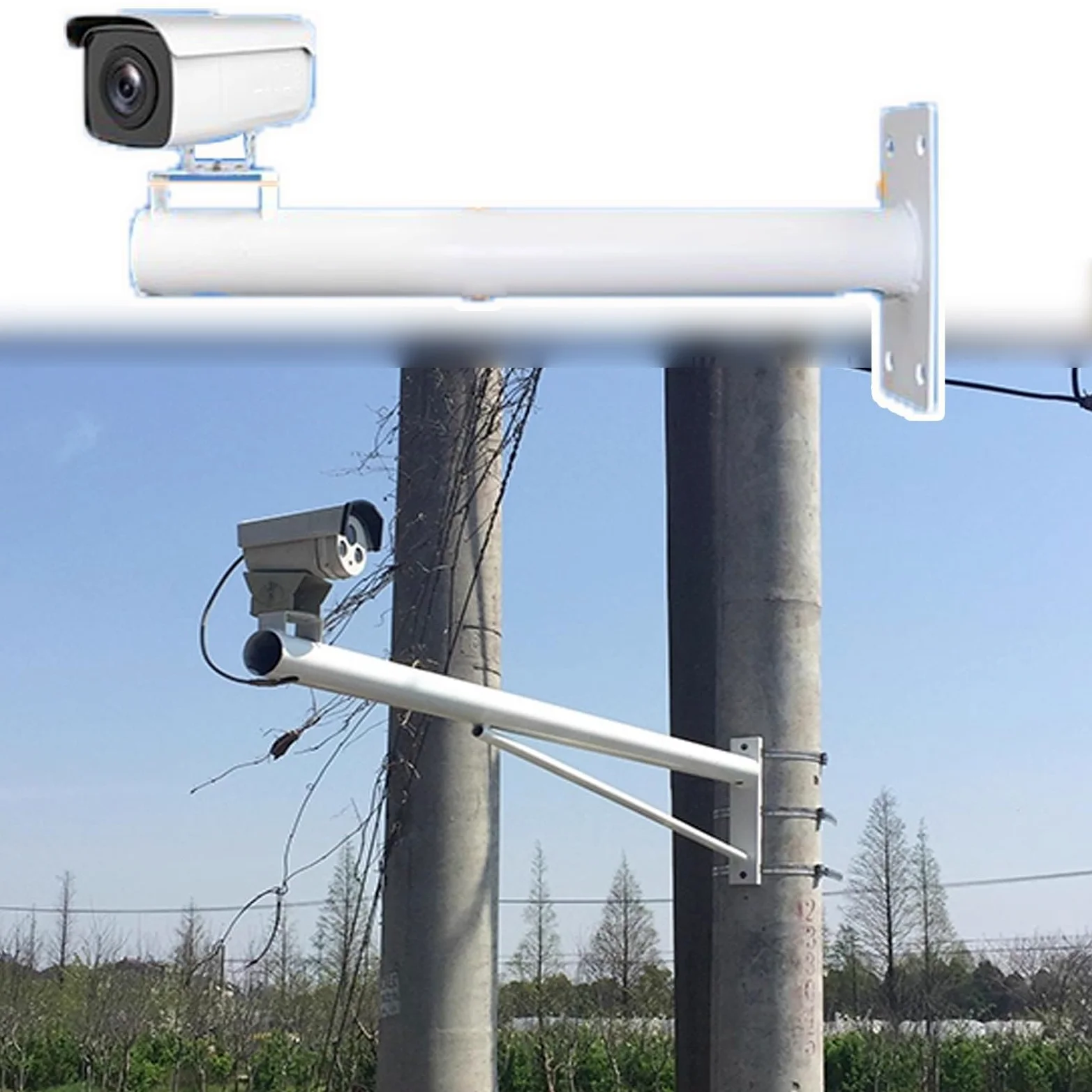 Palo per Telecamera di sorveglianza, palo per Telecamera di Sicurezza con Montaggio a Parete e Staffa ad Anello, palo in Acciaio/IP Regolabile da 1,6 a 6,6 Piedi per sorveglianza angolare es
