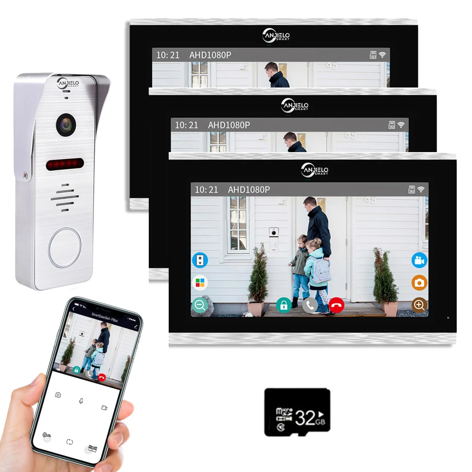 TUYA WiFi Smart Home - Videocitofono cablato, 10 pollici, sistema di monitor touch 1080P, videocitofono, videocitofono TUYA WiFi Smart Home (1 campanello + 3 monitor)