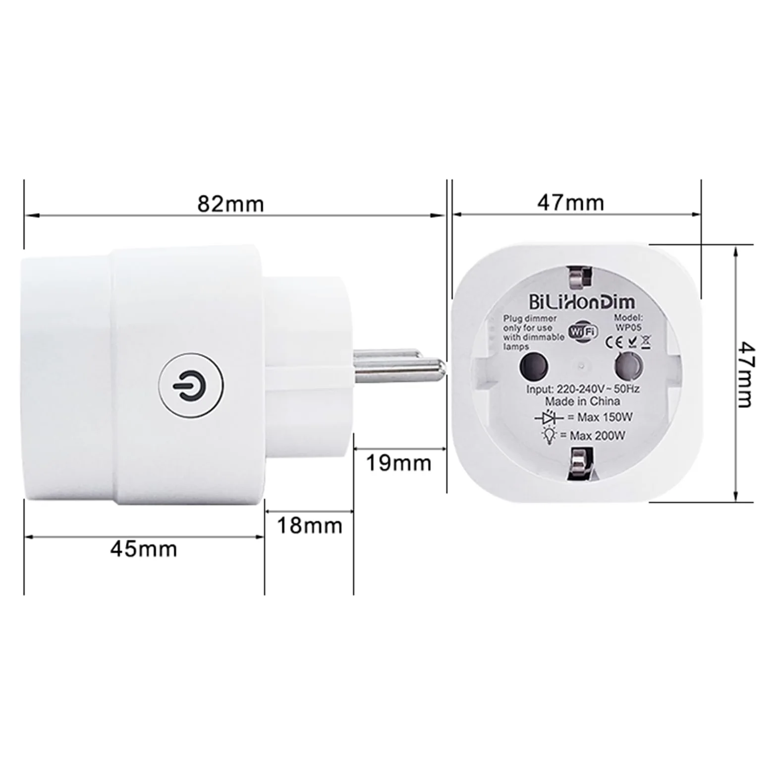Presa intelligente con dimmer Wi-Fi, compatta, controllo vocale e app, compatibile con Smart Life, senza hub, per lampade LED dimmerabili