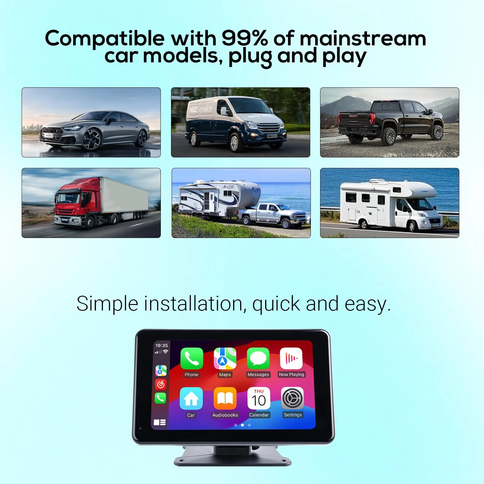 Haudio Car Audio portatile per Apple Carplay wireless e Android Auto, 7 pollici schermo touch portatile wireless con telecamera di backup con Bluetooth WiFi,Controllo vocale,FM,AUX,Mirror Link