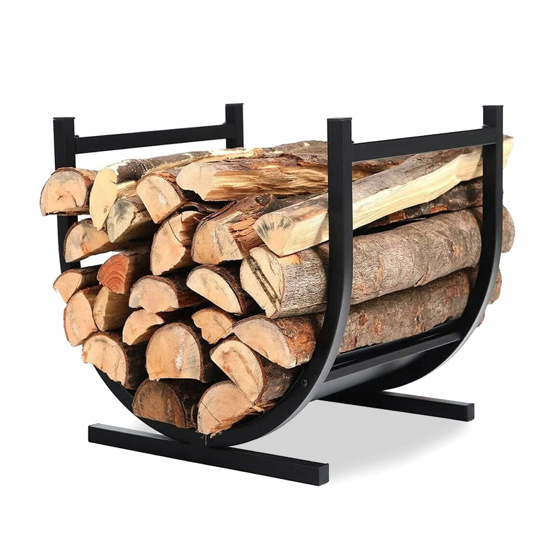 Froadp 44x37x40cm Cestini Portalegna Scaffale per Legna da Ardere Stoccaggio in Metallo per Tronchi Impilati Aiuto Cesto Porta da Camino Cestini Rack Nero Supporto per Interni e Esterni