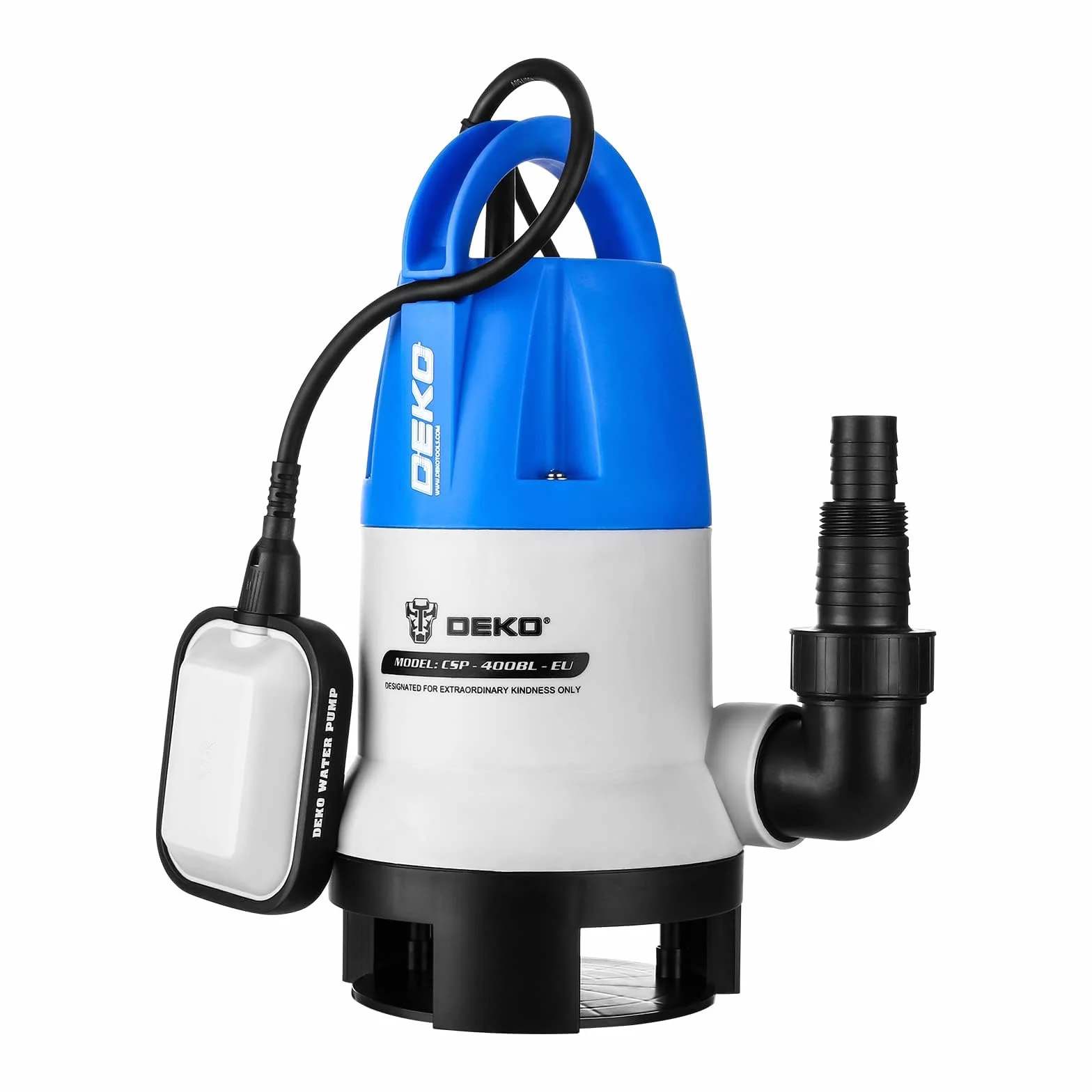 DEKO Pompa sommergibile portatile 400W 8000L/H Pompa acqua pulita/sporca Piscina Vasca da giardino Scarico per laghetto con interruttore a galleggiante e cavo lungo 10 m Blu