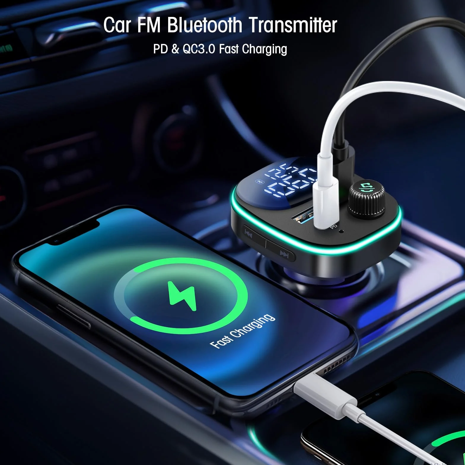 Hoppac Trasmettitore Bluetooth 5.3 Per Auto, PD 30W & QC 3.0 Adattatore Bluetooth Auto Per La Ricarica Rapida, Display LED,Per Ascoltare Musica e Telefonare in Vivavoce