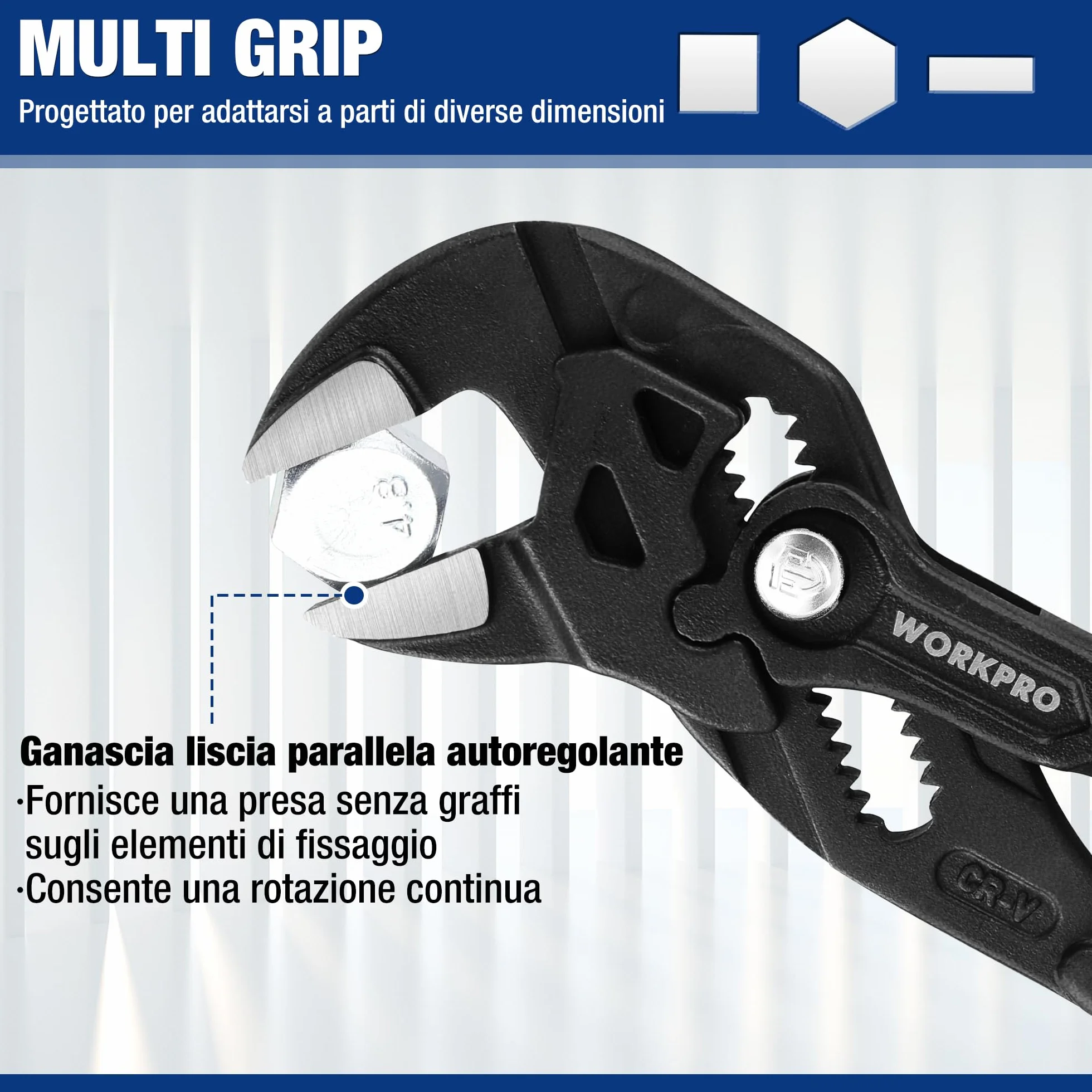 WORKPRO Pinza Chiave a 2 Pezzi 180 mm 255 mm Set Cr-V Chiave Regolabile Apertura 40 mm 50 mm