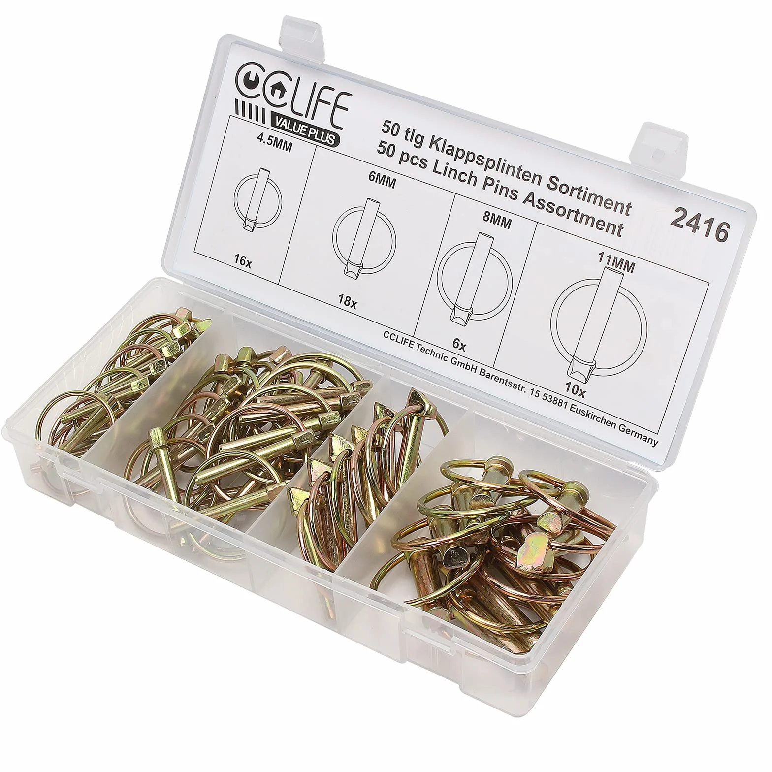 CCLIFE Kit 50 pezzi Copiglia a scatto spine diverse misure valigetta