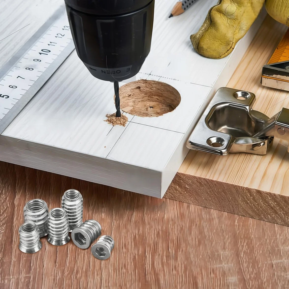 Drenky Dadi di Avvitamento 40 Pezzi - Zincati M5x15mm Inserti Filettati per Legno con Boccole Filettate e Dado Esagonale per Mobili in Legno Durevoli, Argento