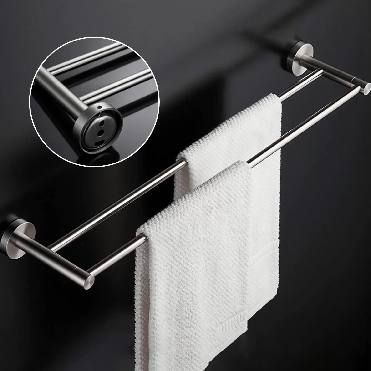 Portasciugamani doppio da parete in acciaio inox SUS304, 40-100 cm, per cucina, bagno, WC, hotel, design moderno e salvaspazio (dimensioni: 40 cm)