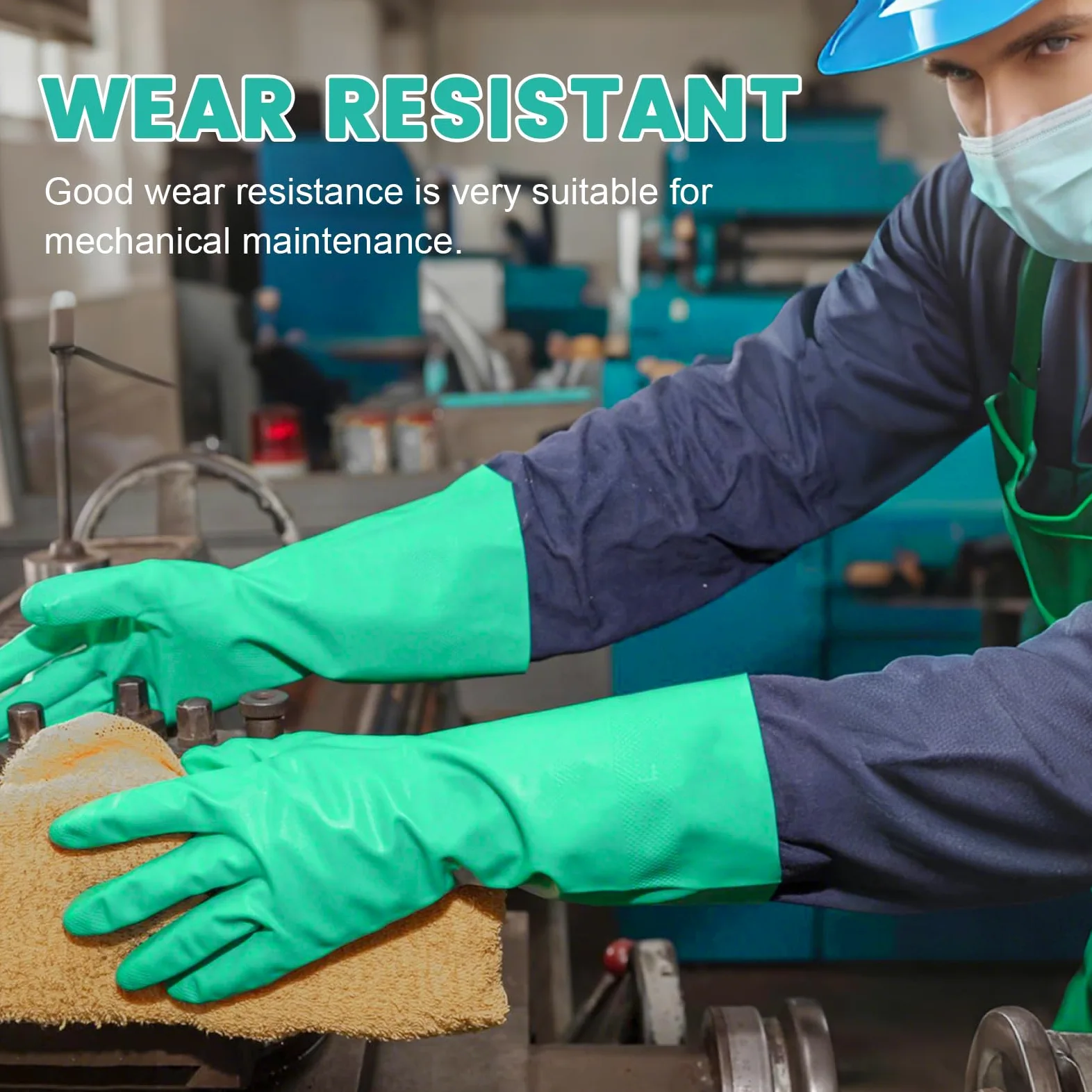 20 paia di guanti in nitrile, resistenti agli agenti chimici, riutilizzabili, resistenti, resistenti agli acidi, agli alcali e all'olio, senza lattice, per uso industriale e pulizia della casa