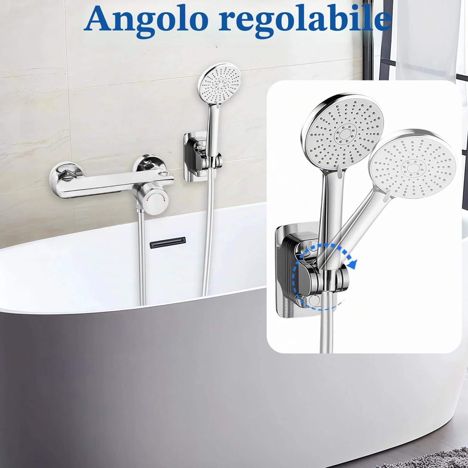 Rubinetto Vasca da Bagno a Parete, Miscelatore Cascata con Doccetta, Tubo 1,5m Antigroviglio, Ottone Massello, Cromato Argento