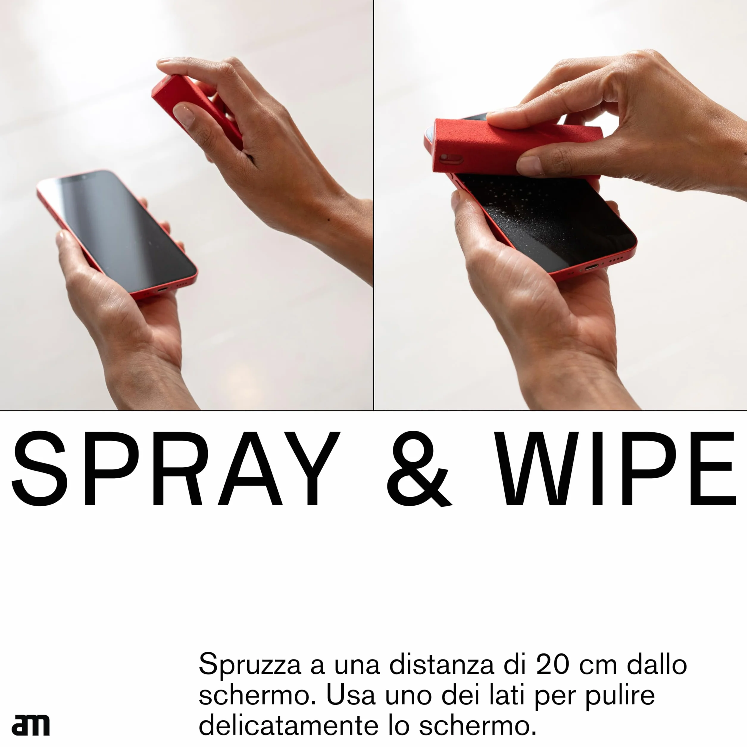 am Spray Pulizia Schermo 2 in 1 con Panno in Microfibra Integrato per Smartphone, Tablet, Laptop, Monitor PC, Smart TV e Display Auto, Ricaricabile (Grigio Chiaro, 1 Pack)