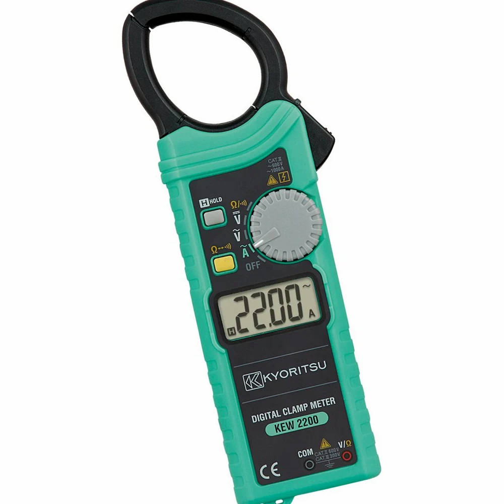 KYORITSU KEW 2200 - Pinza Amperometrica Digitale Compatta per la Misura di Correnti Alternate, Tensioni Continue e Alternate, Resistenza, Continuità in Conduttori con Diametro Massimo di 33 mm, Grigio