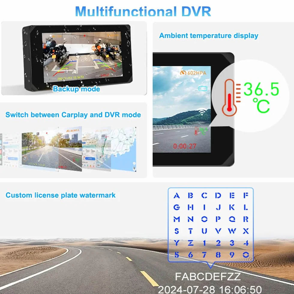 Dashcam per moto VSYSTO, 5,0 pollici, impermeabile, touchscreen per auto e Android con doppia telecamera anteriore e posteriore 150°, 1080P, visione notturna, navigazione GPS, telecomando (CS5-Pro)