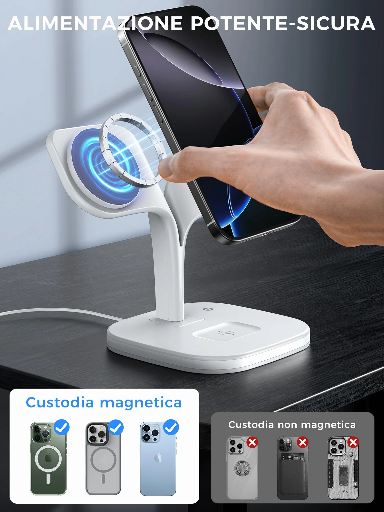 HJCE Caricatore Wireless 3 in 1 per iPhone MagSafe Stazione Ricarica per iPhone 17e Air 17 16 15 14 13 12 Series, per Apple Watch 11/10/9/8/7/6/5/4/3/2/SE/Ultra, per AirPods 3/2/Pro