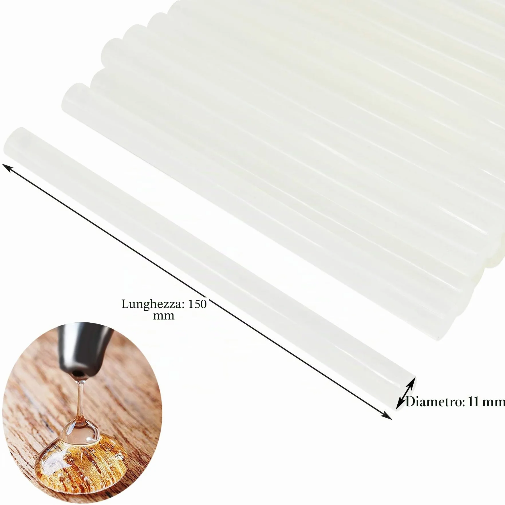 Bastoncini di colla a caldo 150 x 11 mm, trasparenti per pistola - 28 pezzi