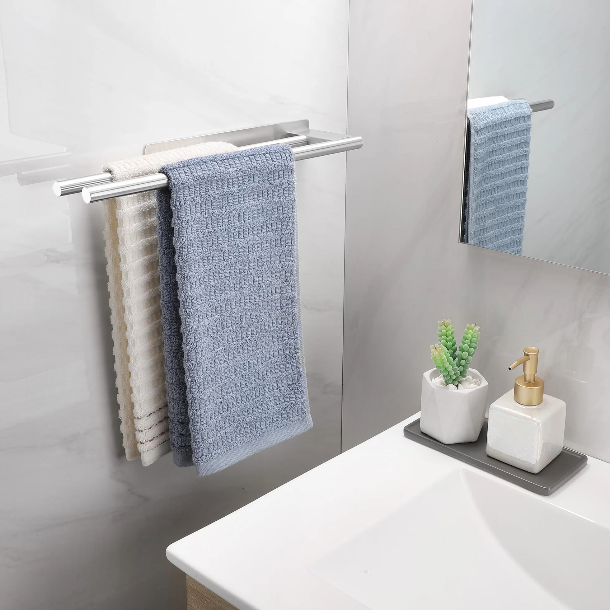 Porta Asciugamani Bagno Adesivo Doppio in Acciaio Inox Argento