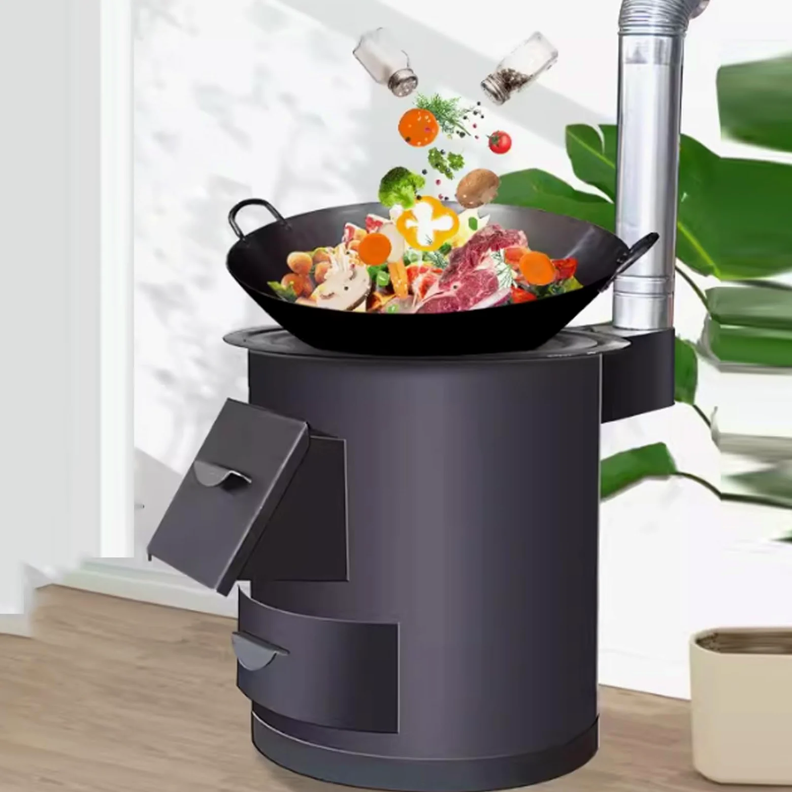 Stufa A Legna Multifunzionale Senza Fumo Struttura In Acciaio Robusta E Stabile, Anelli Di Combustione Multipli Per Cucinare, Bollire Acqua E Riscaldare Casa, Uso Interno/esterno(30 * 30 * 36CM)