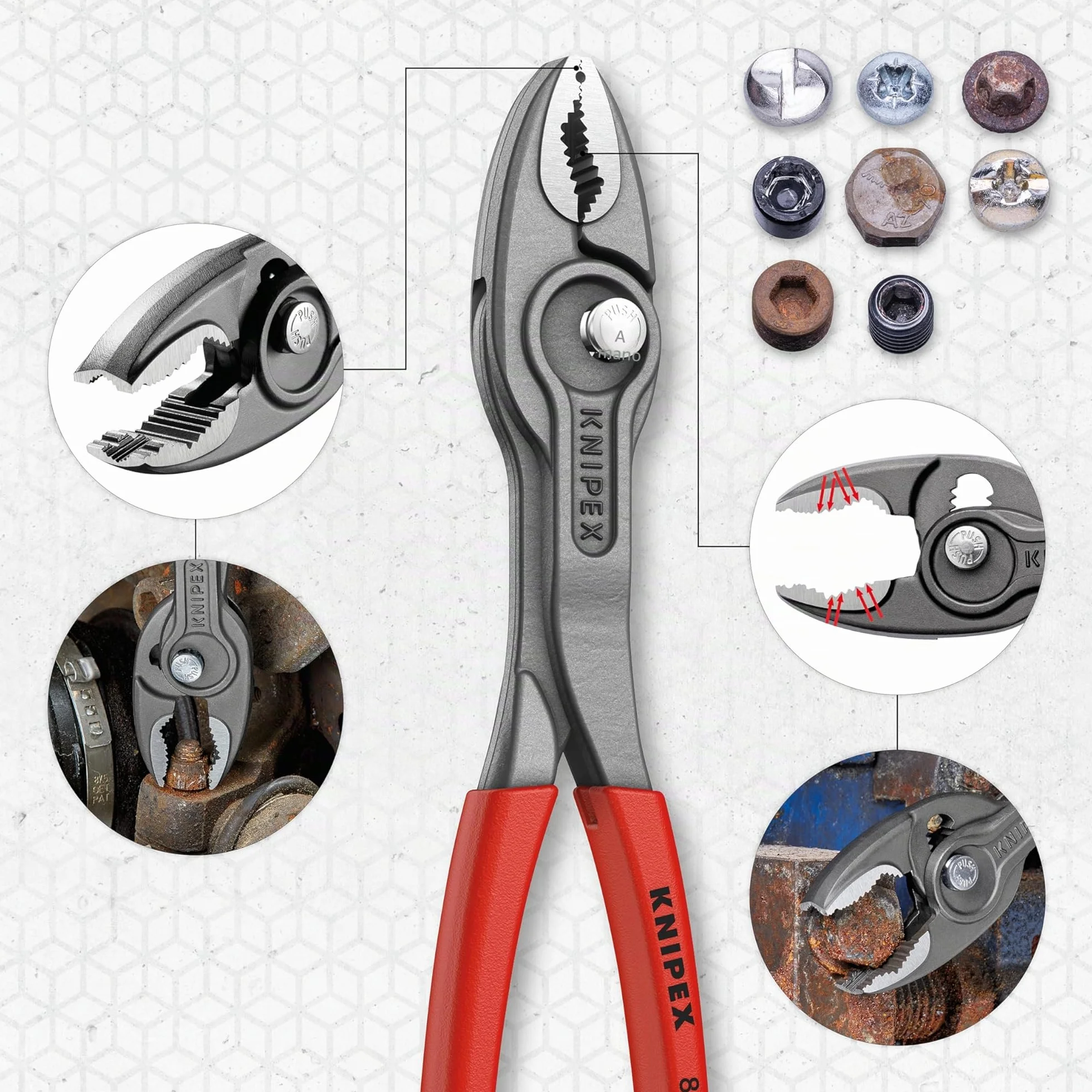 KNIPEX TwinGrip Pinza a presa frontale e laterale in confezione Self-service bonderizzata grigia Rivestiti in resina sintetica antiscivolo, 82 01 200