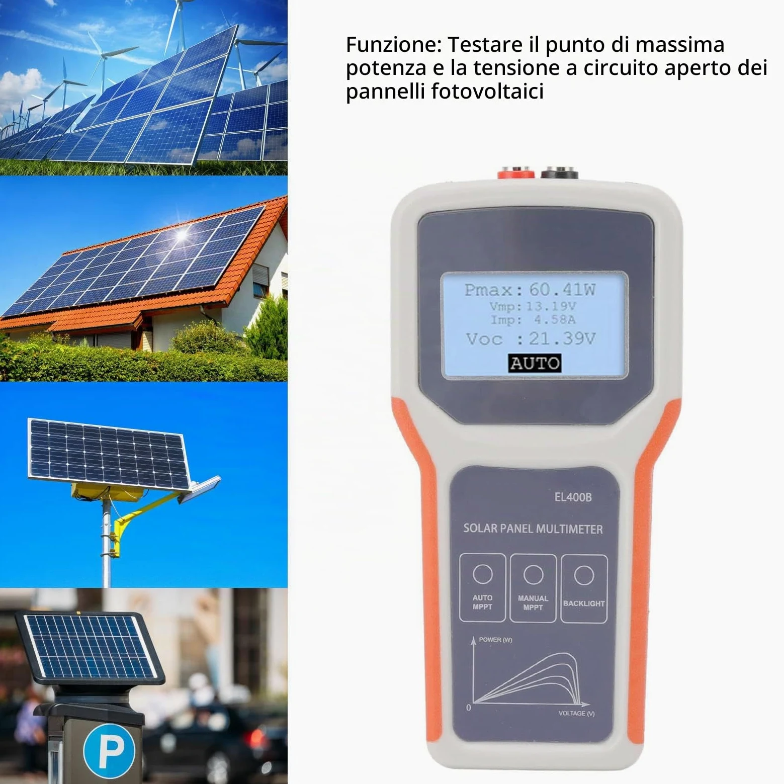Multimetro per Pannelli Solari - Multimetro per Pannelli Fotovoltaici Tester MPPT per Pannelli Solari con Display LCD, Tester per Pannelli Solari per Tensione a Circuito Aperto