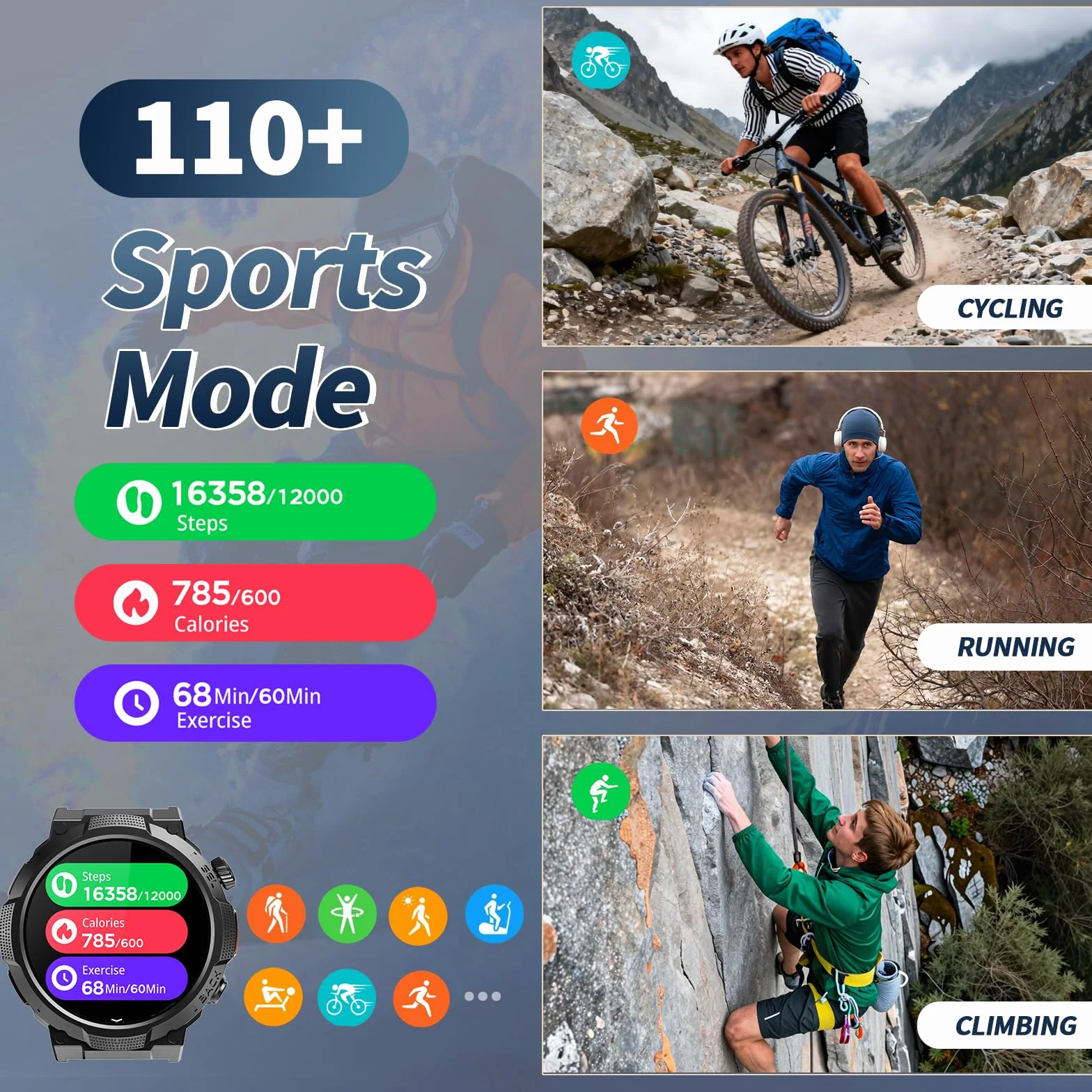Smartwatch Uomo Militare, Orologio Smartwatch 1.43" con Chiamate Bluetooth, 100+ Modalità Sportive, Batteria 1000 mAh, Monitoraggio Sonno e Cardiofrequenzimetro, Torcia e Bussola per IOS/Android