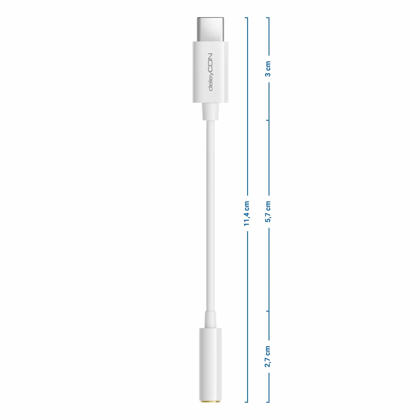 deleyCON 10cm Adattatore Cuffie USB‑C a Jack 3,5mm AUX - Compatibile con Apple, Samsung, Google, Huawei, Xiaomi, Smartphone, Tablet, Laptop, PC, Surface, Cuffie e Altoparlanti - Bianco
