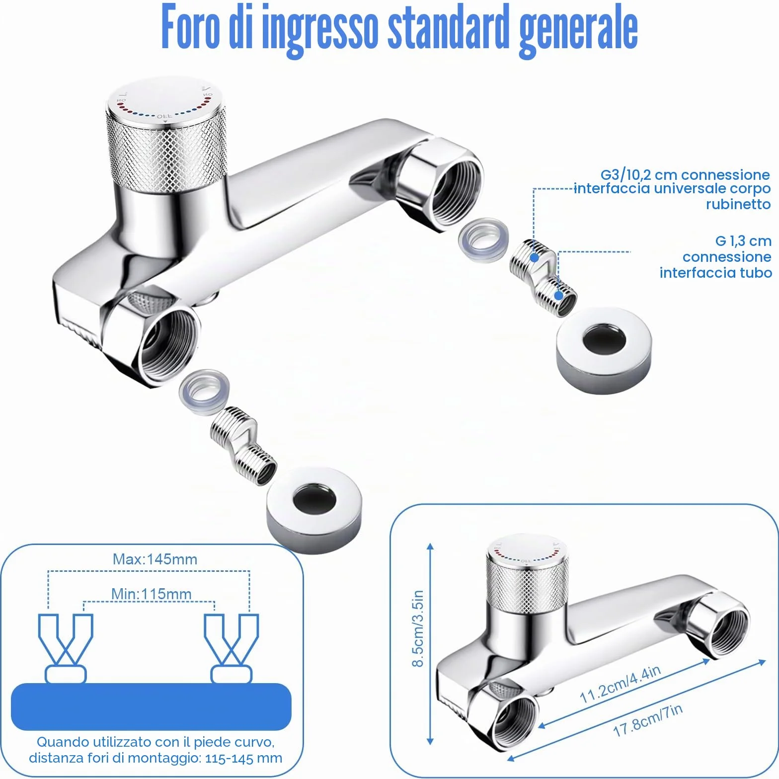 Rubinetto Vasca Doccia Termostatico a Parete, Bocca a Cascata, Corpo in Ottone Cromato, G1/2