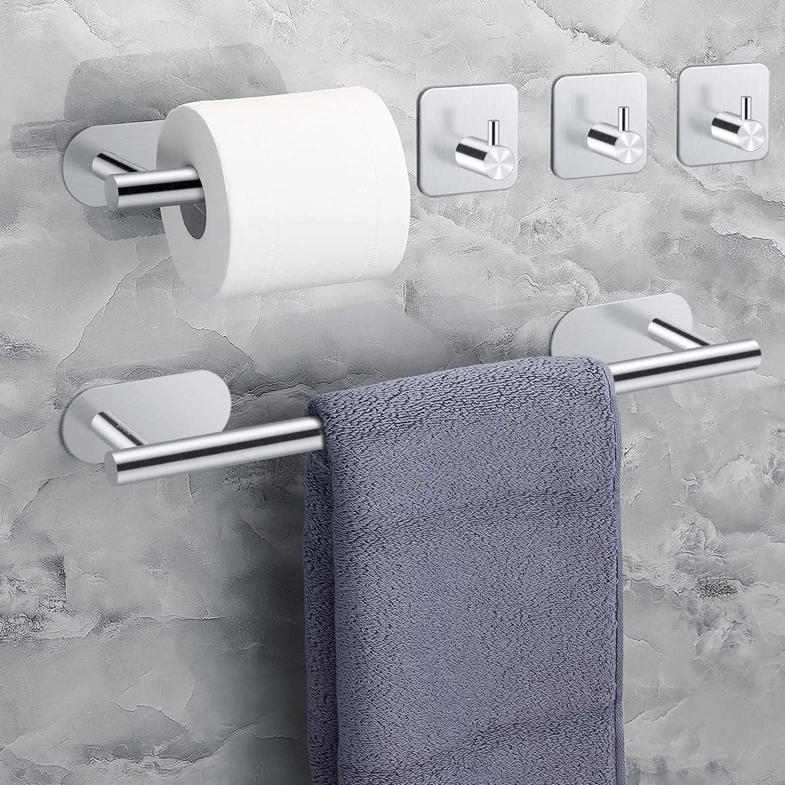Set Porta Asciugamani 5 Pezzi Acciaio Inox 304 Bagno Cucina 40cm Grigio Spazzolato