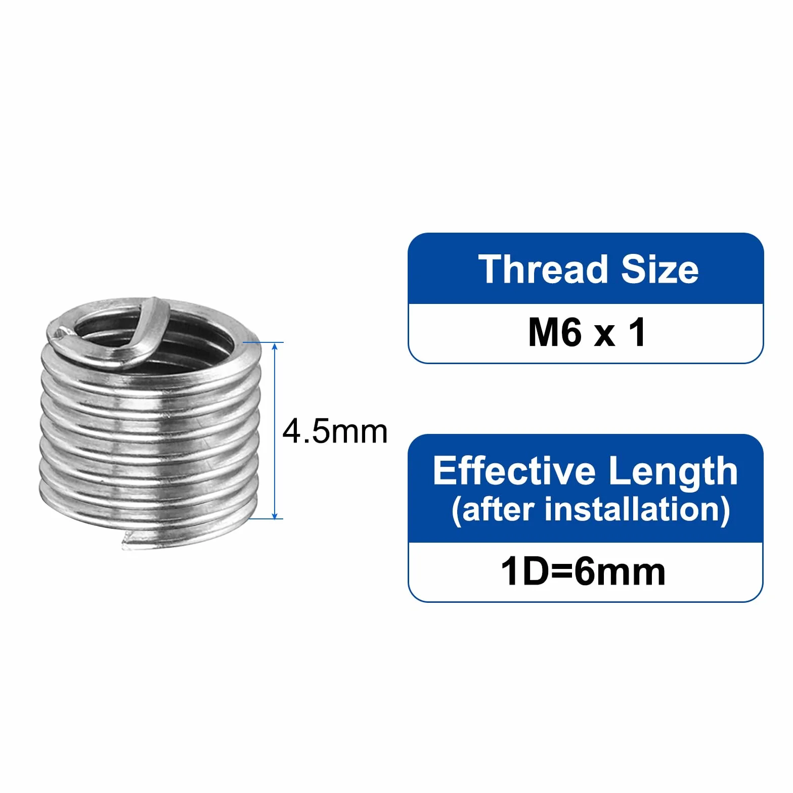 QUARKZMAN 80Pz Inserti Filettati a Filo M6 x 1 1D(6mm) Metrico 304 Acciaio Inossidabile Inserti Filettati Filo Inserto di Riparazione Filettatura Filettata a Spirale