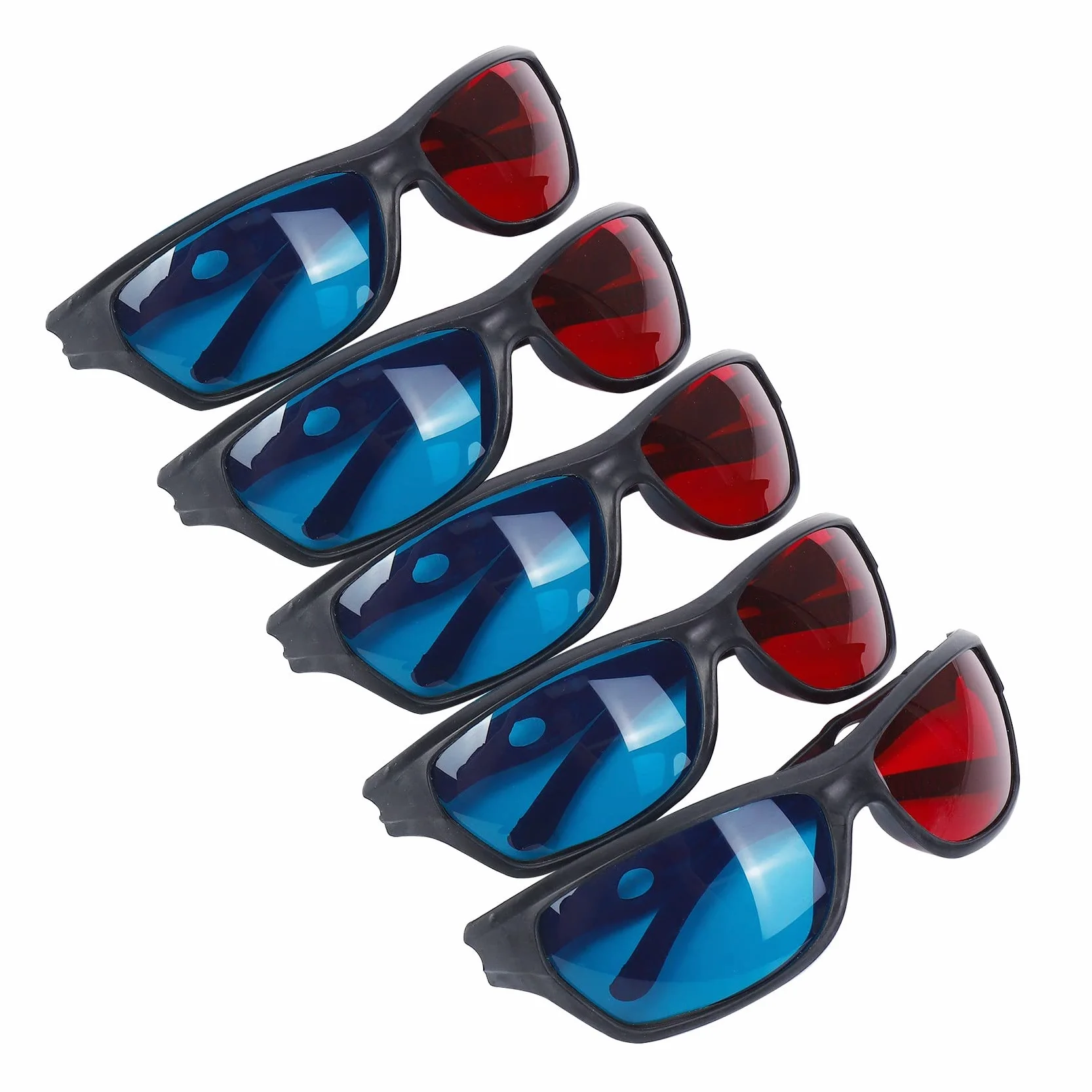 5 x occhiali anaglifi dimensionali per visione 3D rosso e blu per TV, film, giochi, DVD