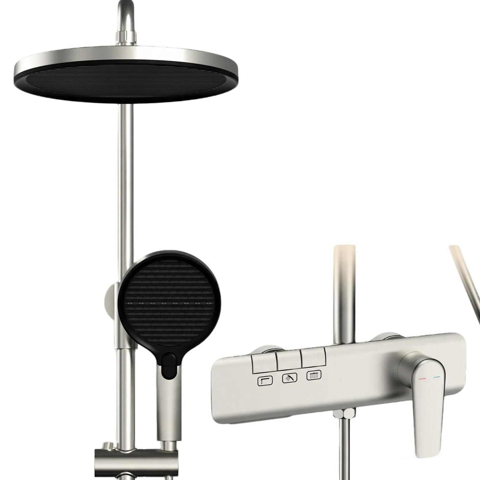 Colonna Doccia Pianoforte 3 Funzioni Spazzolato a Muro | Ugello a Cascata con Regolazione Fine ±15° Colonna Doccia Altezza Regolabile