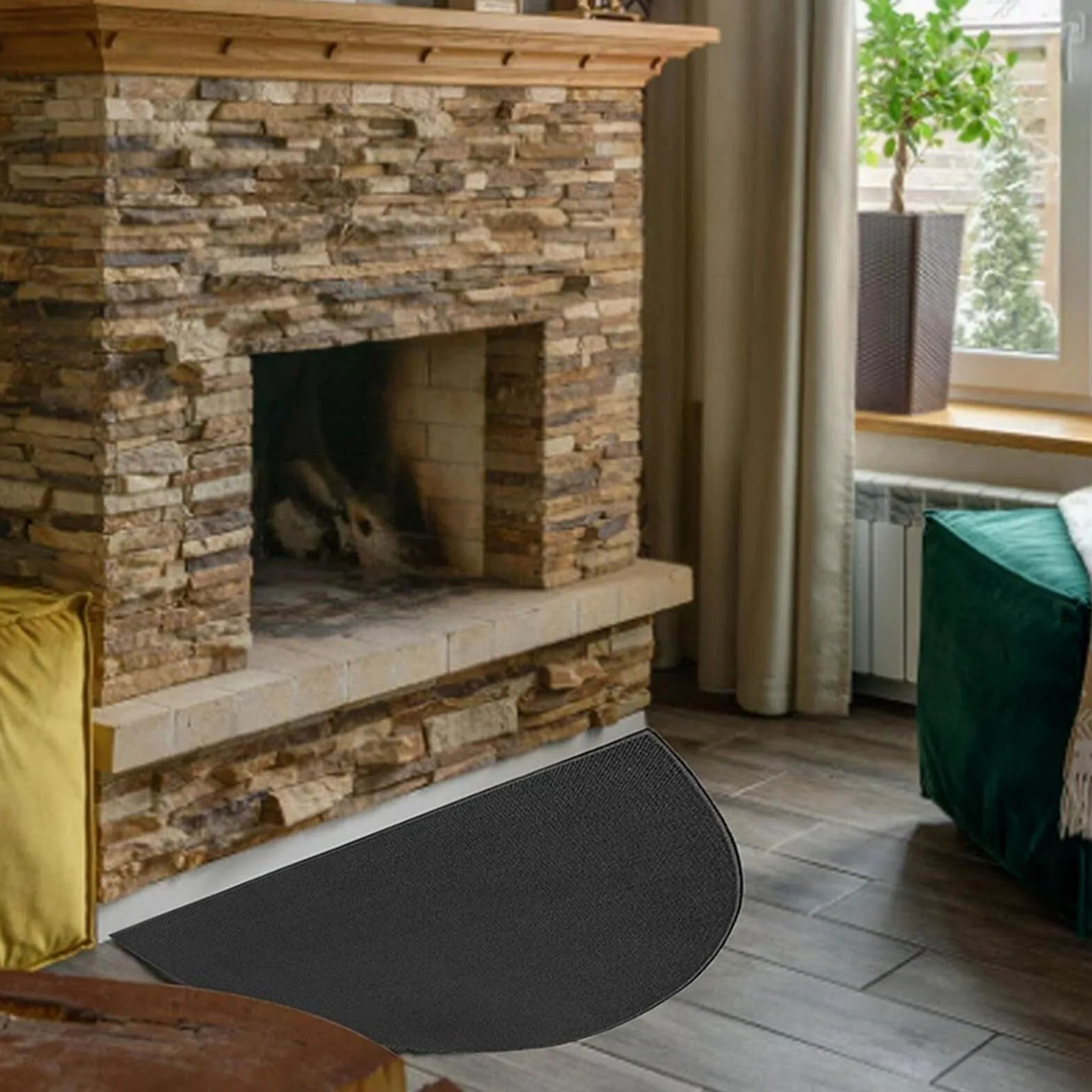 Tappeti Per Camino Tappeti for focolare Tappeto for camino da pavimento semicircolare Tappetino antiscivolo in fibra di vetro a 2 strati Stufa for interni ed esterni(122X76CM)