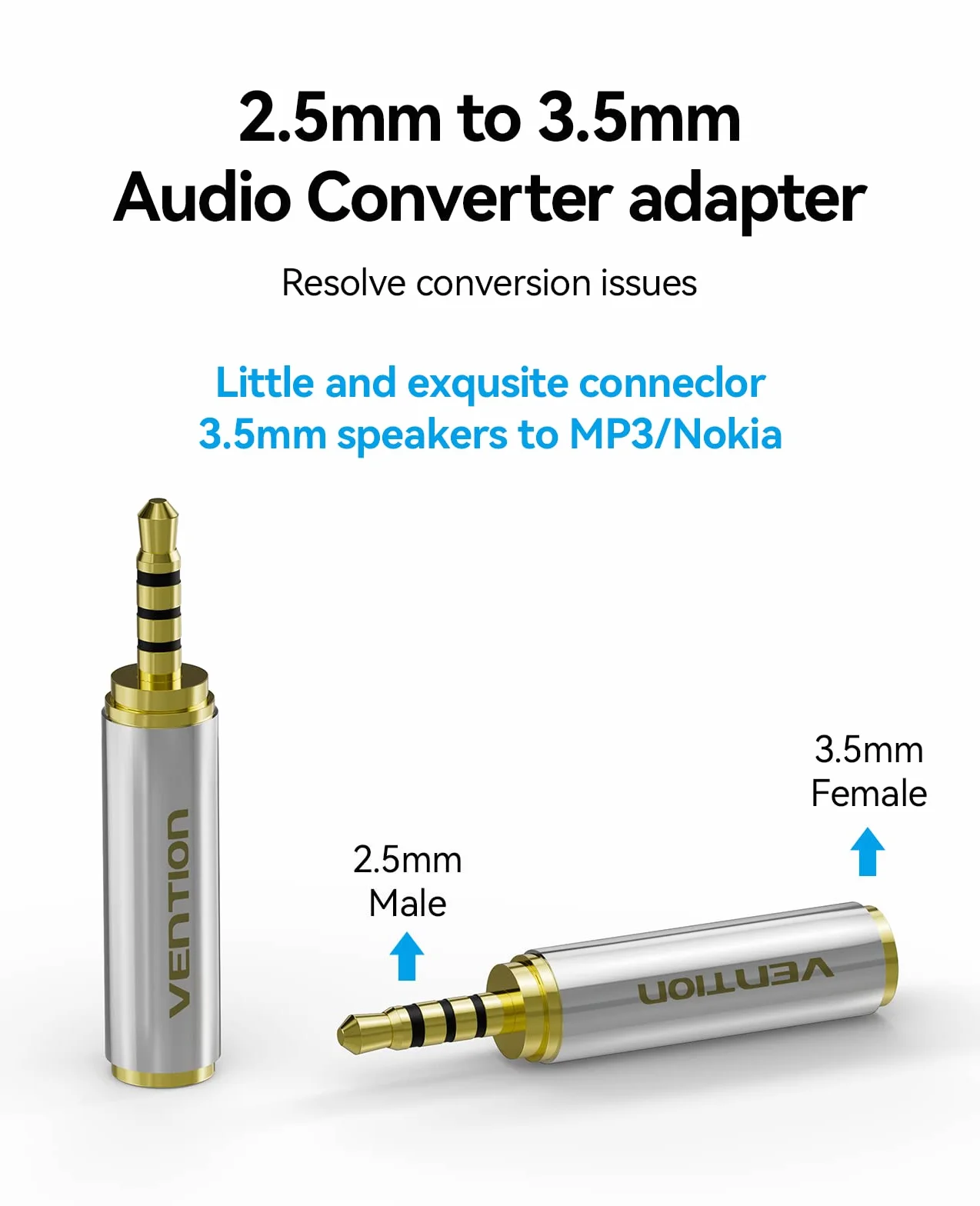 VENTION Convertitore adattatore audio da 3,5 mm femmina a 2,5 mm maschio, qualità premium, cuffie auricolari da 2,5 mm a 3,5 mm, jack stereo o mono a 3 anelli (2 pezzi)