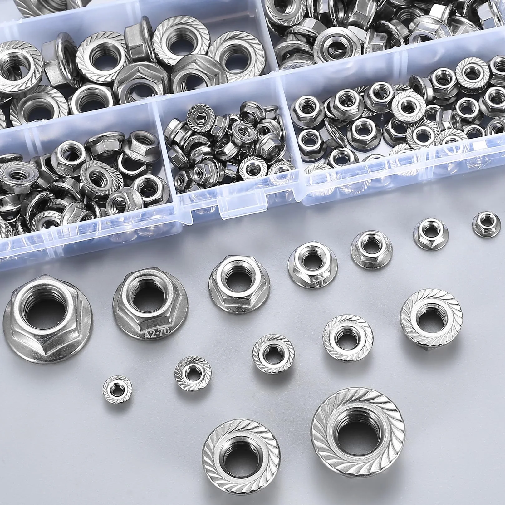 Dadi Esagonali Autobloccanti M3-M12 Set con Flangia e Dentatura di Blocco