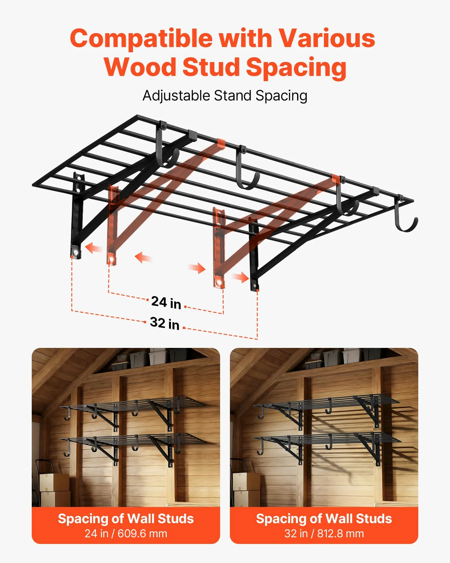 VEVOR Scaffale da Parete per Garage Officina 2 pezzi 122x61,5x30,5 cm, Scaffale Portaoggetti da Muro per Officina Lavanderia con Ganci Carico Singolo 118 kg, Griglia Portaoggetti da Parete, Nero