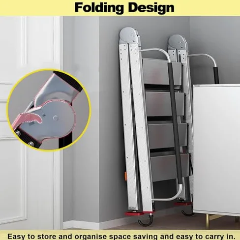Scala pieghevole in alluminio con gancio per una maggiore sicurezza, ideale per tetto, garage, pozzo finestra e accesso al letto alto, 12 gradini h-350 cm/11,5 piedi