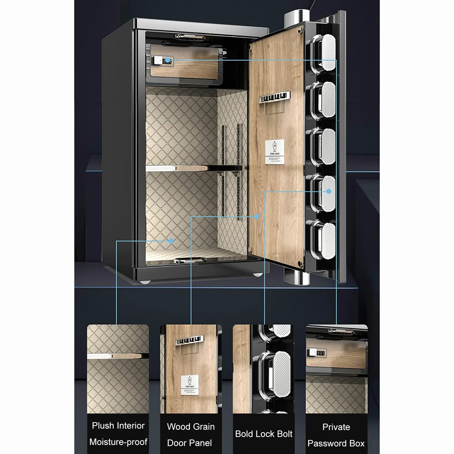 Cassaforte Impronta Digitale Cassetta di Sicurezza Cassetta Portavalori per Casa, Ufficio, Hotel, Denaro, Documenti, Gioielli, Pistola, Munizioni(Black)