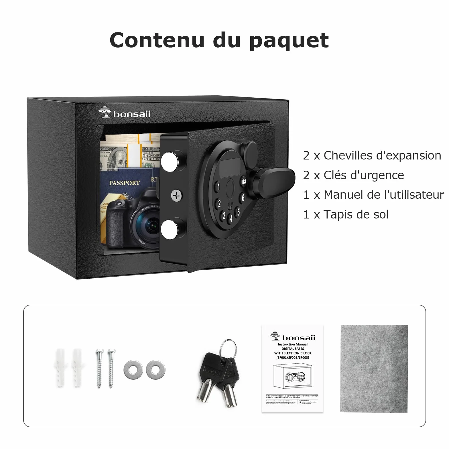 Bonsaii Cassaforte piccola da 6,6L con tastiera elettronica, cassaforte nascosta con chiave in acciaio, mini cassaforte per casa, ufficio e hotel, SF005