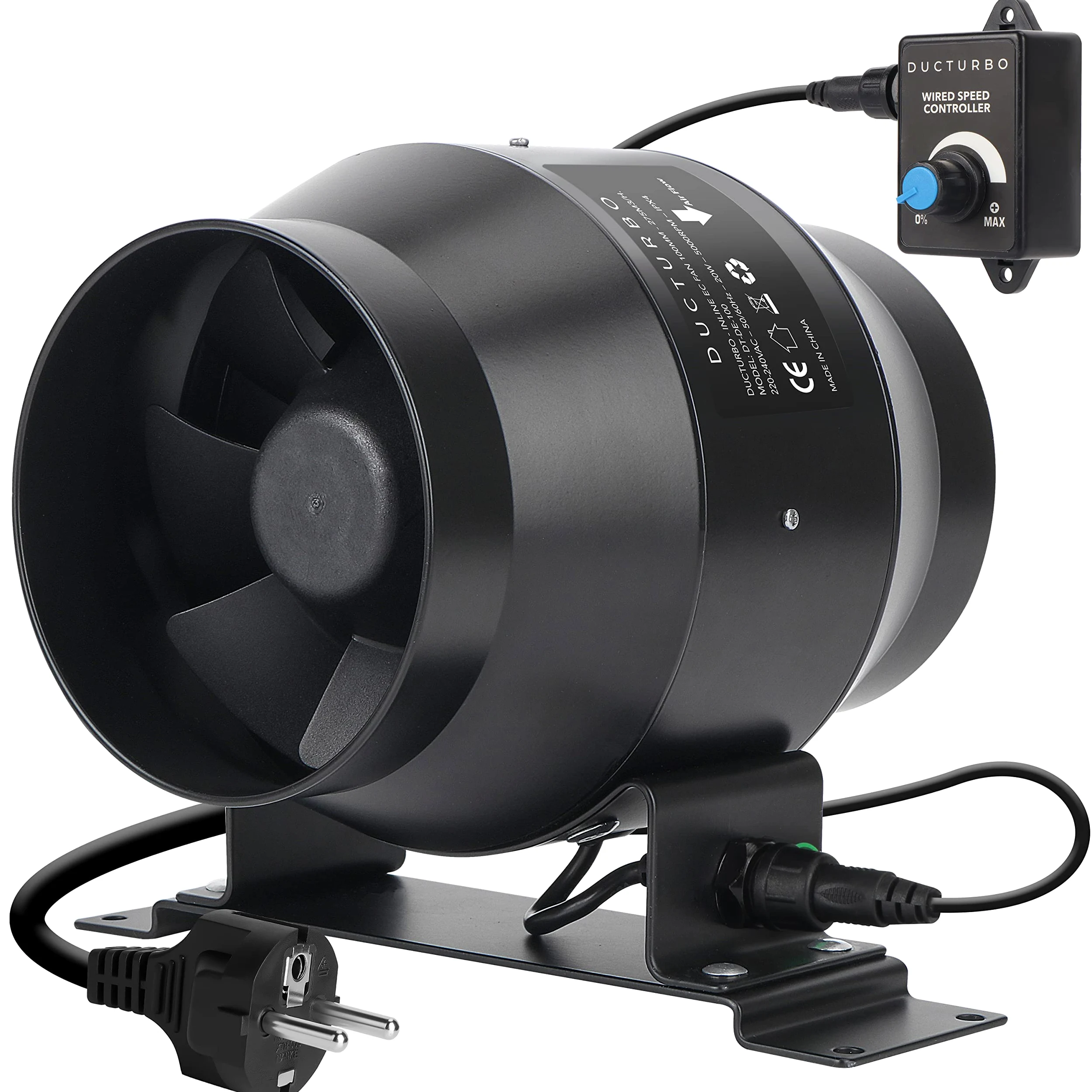Ventola Aspirazione 100mm regolabile, Ventilatore del Condotto, Massimo Estrazione 275m³/h Ventola di Aspirazione, Estrattore aria in linea con controllore di velocità variabile