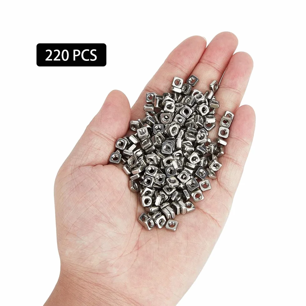 SUPERFINDINGS Circa 220 Pz Nakrętki Kwadratowe M3 ze Stali Nierdzewnej 5.4mm