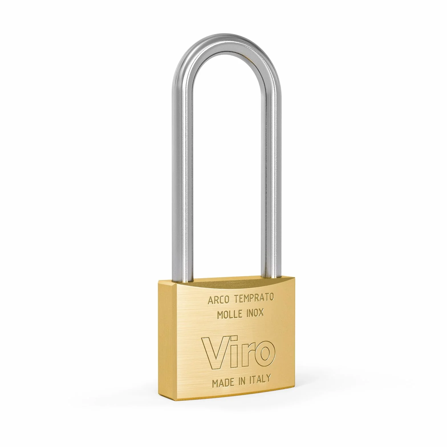 Viro | Lucchetto Rettangolare Antiscasso in Ottone Massiccio Satinato, Base 30mm, Arco 30mm in Acciaio Cementato, Resistente