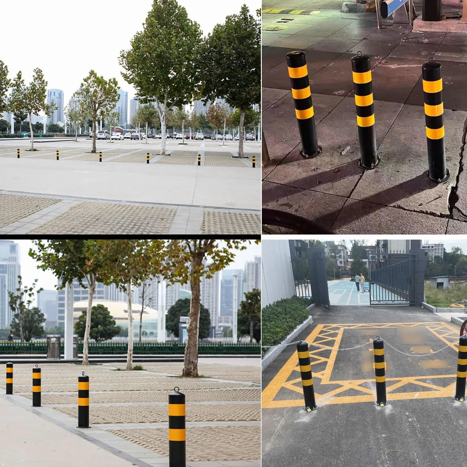 Generico Palo di delimitazione bloccabile e Rimovibile con Base - Copripali Neri e Gialli, Colonna di Segnalazione per la Protezione dei parcheggi, Facile da Usare (Stile B)