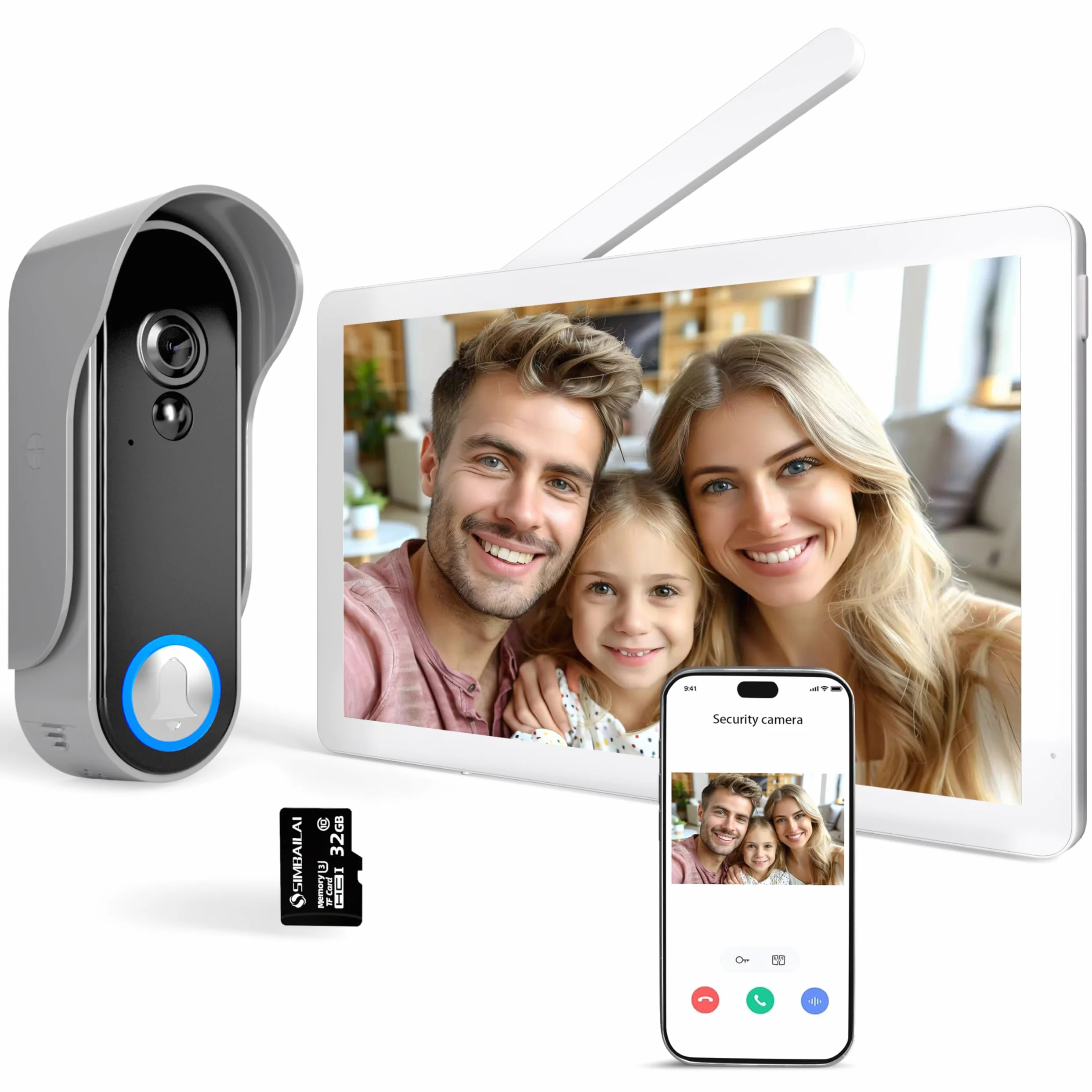 Wifi Videocitofono Senza Fili 1080p HD Ultrasottile da 8 Pollici,Supporto APP TUYA, Telecamera a 160 Gradi,Visione Notturna,Rilevamento del Movimento PIR,Archiviazione Video Gratuit,IP65