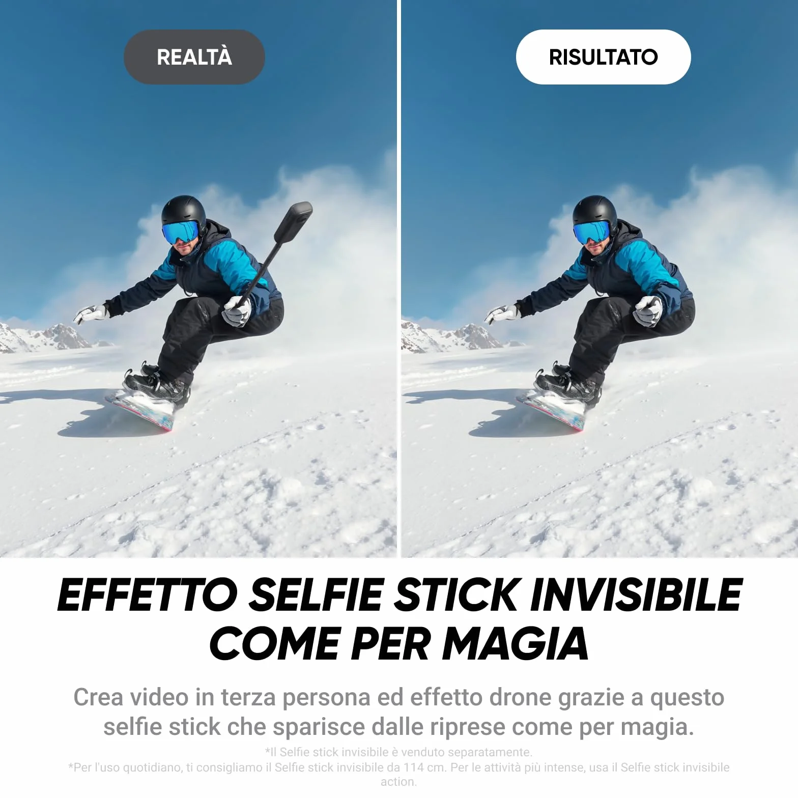 Insta360 X4 Air, Videocamera 8K 360 leggera 165g, Selfie stick Invisibile, lenti sostituibili, cover antivento integrata, prima registri poi inquadri, Pack Starter