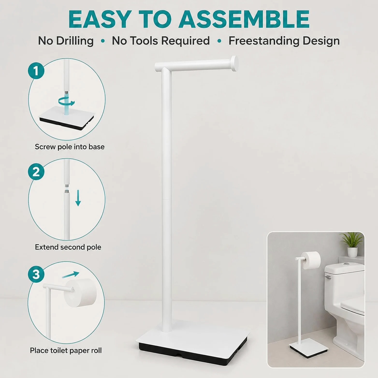 Portarotolo da Terra, Portarotolo con Base Rettangolare | Portarotolo E Contenitore Per Carta Igienica in Acciaio Inox 304 Per Bagno