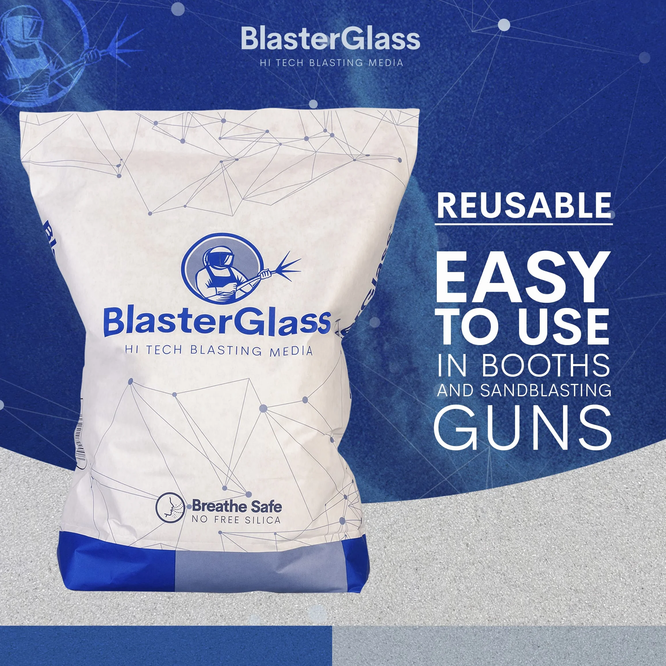 BlasterGlass Sabbia Abrasiva di Vetro Riutilizzabile per Sabbiatura a Pressione, Sacco da 10kg