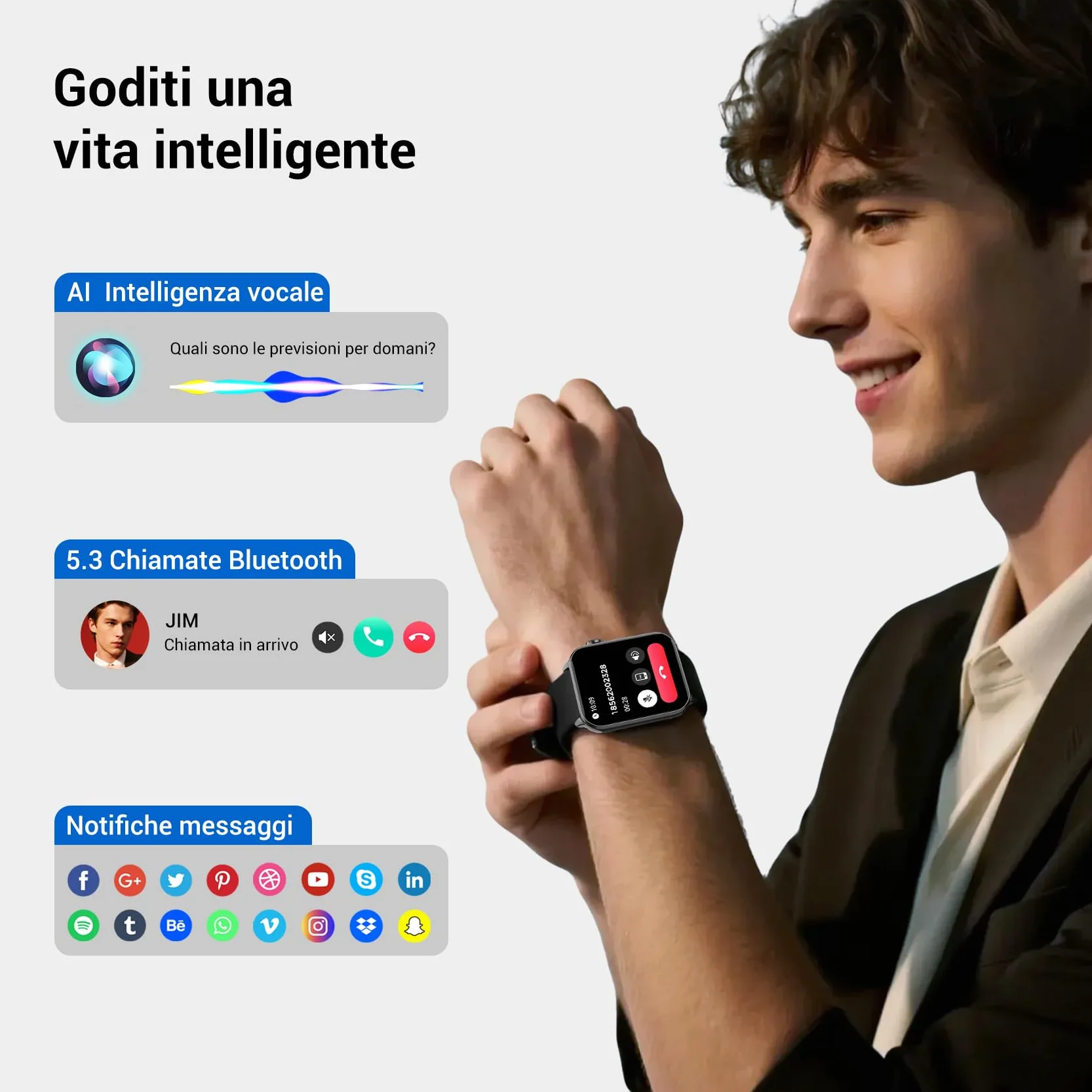 Smartwatch Uomo Donna, Orologio Smartwatch con Effettua/Risposta Chiamate, LED Torcia, Orologio Intelligente con DIY Quadranti, Contapassi, Sonno, Smart Watch per Android iOS(2 Cinturini)