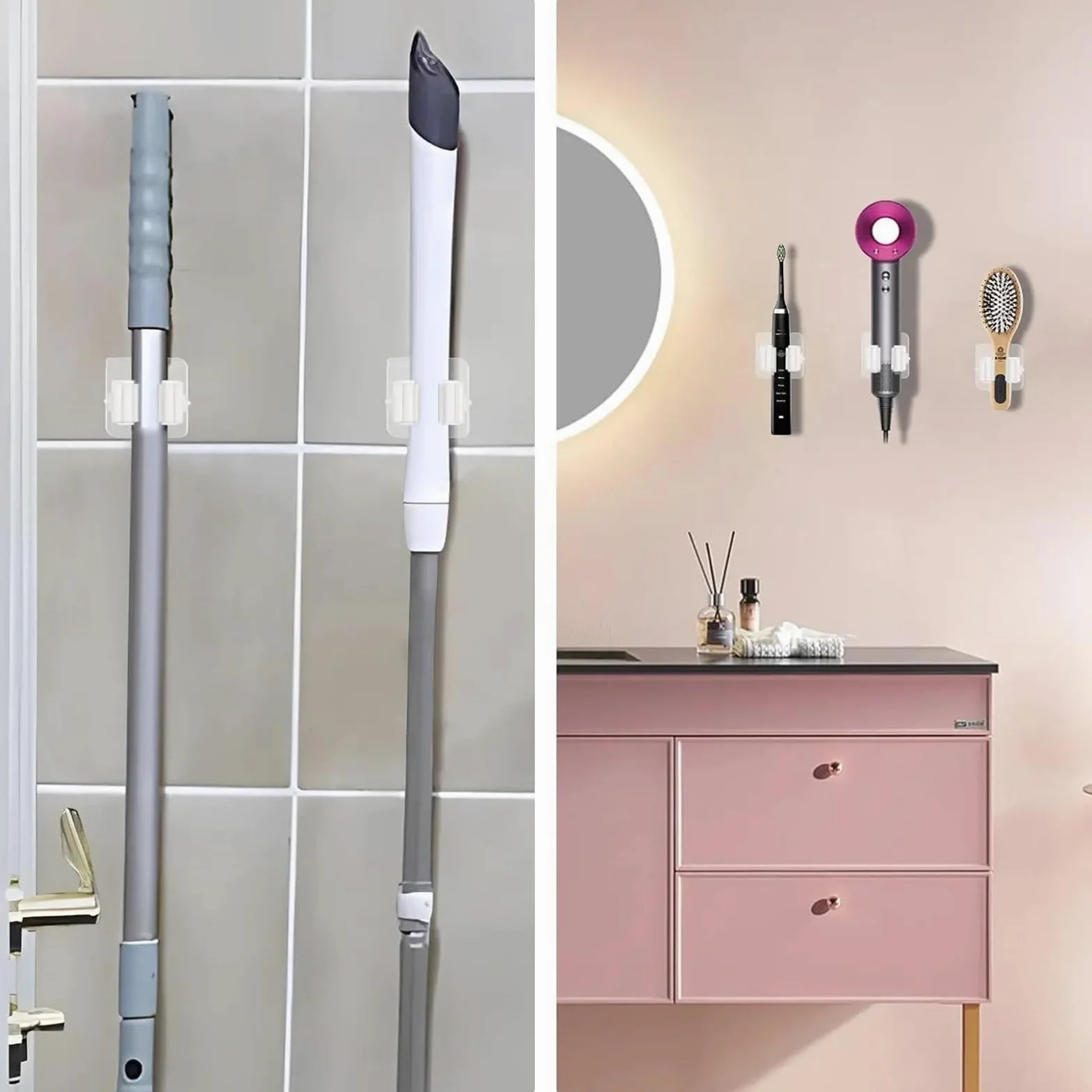 Porta Scope Parete Ganci multiuso Adesivo da parete for appendere lo spazzolone Gancio appendiabiti Cucina Bagno Organizzazione Accessori for l'organizzatore della casa per cucina(White 20pcs)