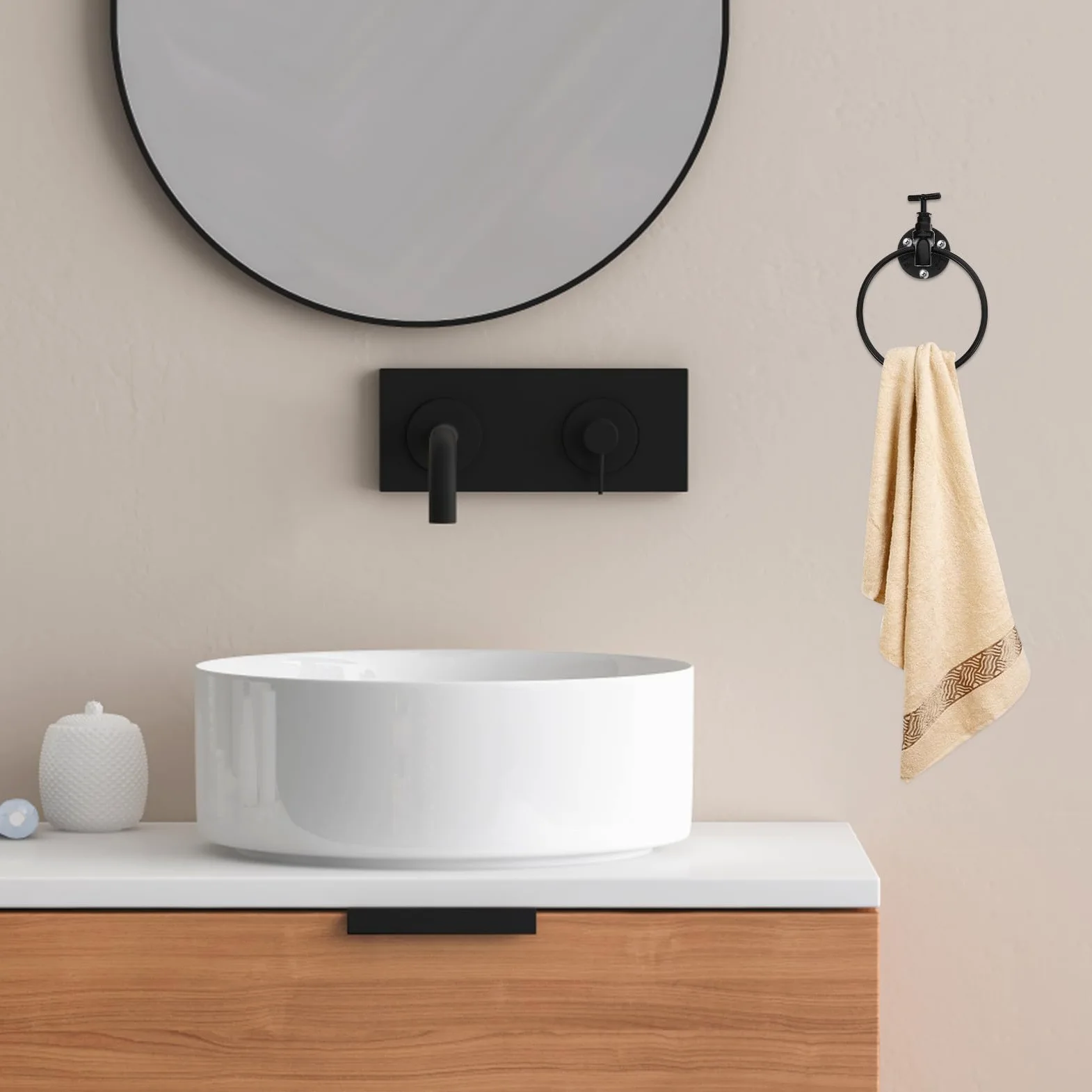 Alipis Portasciugamani a parete: portasciugamani rotondo - a parete - robusto per bagno, cucina, bagno, nero