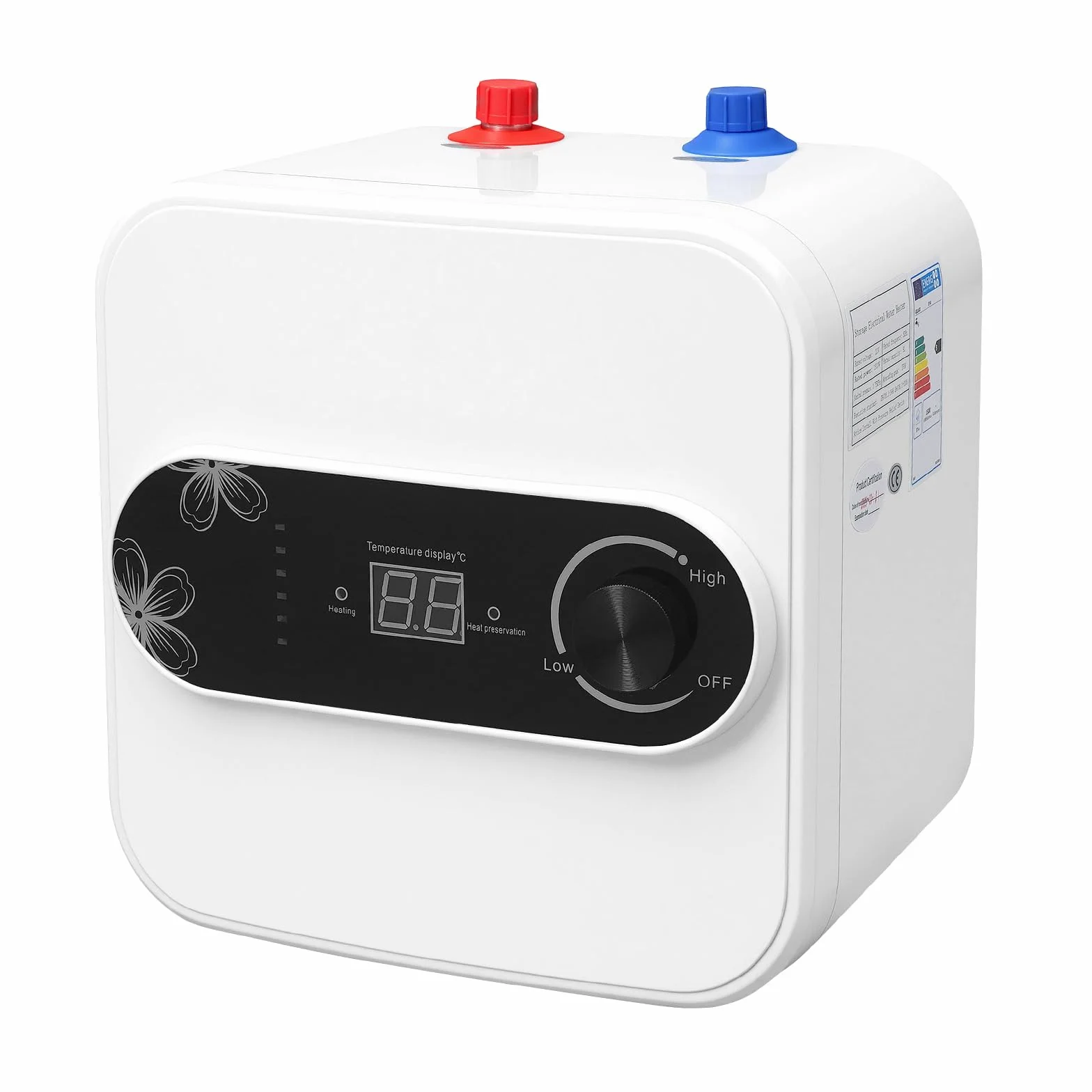 Serbatoio acqua calda da 1500 W, scaldabagno elettrico istantaneo, montato a parete, schermo LED, serbatoio 8L IPX4, bianco