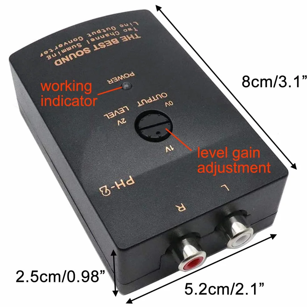 Greluma 1 Pezzi Car RCA Audio Convertitore di Uscita di Linea da Alto a Basso a 2 Canali con Livello Subwoofer Regolabile per Amplificatore per Auto